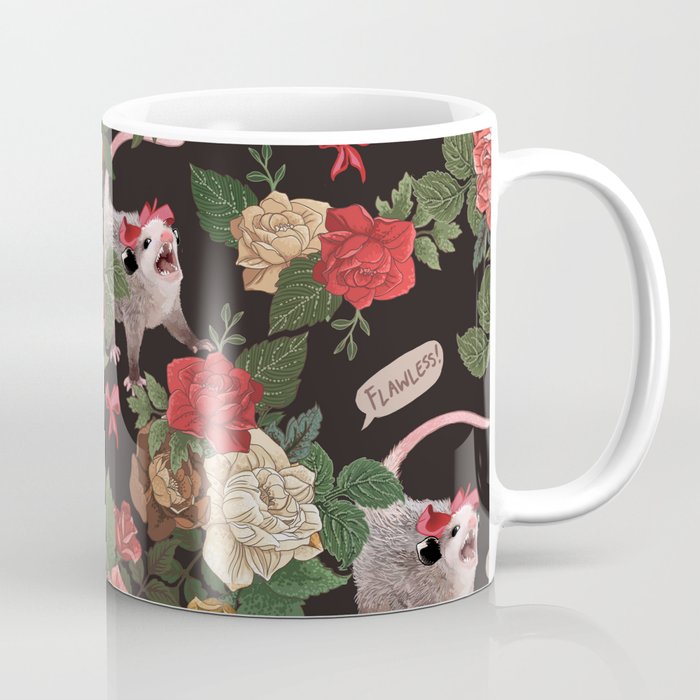 Opossum Floral Pattern (with text) Coffee Mug