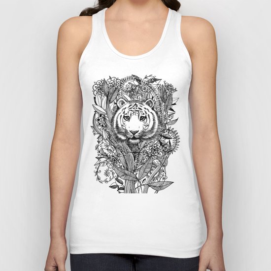 Tiger Tangle in Black and White Unisex Tank Top