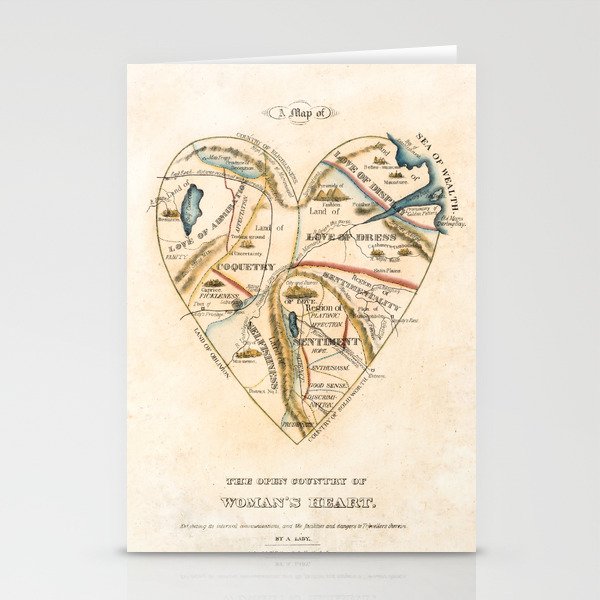 "A Map of the Open Country of a Woman's Heart" by D. W. Kellogg (c. 1833-1842) Stationery Cards