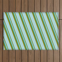 [ Thumbnail: Light Sea Green, Green & Powder Blue Colored Lined/Striped Pattern Outdoor Rug ]
