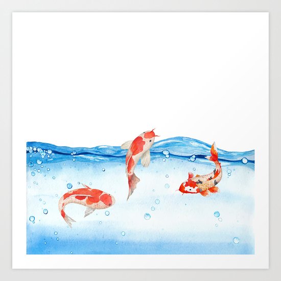 Happy koi fish- fishes sea water lake Art Print