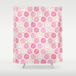 Pink Donuts Pattern on a pink background Shower Curtain
