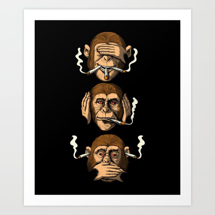 Three Wise Monkeys Smoking Weed Art Print