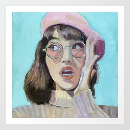 Pink Beret Oil Portrait Art Print