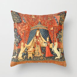 Lady and The Unicorn Medieval Tapestry Throw Pillow
