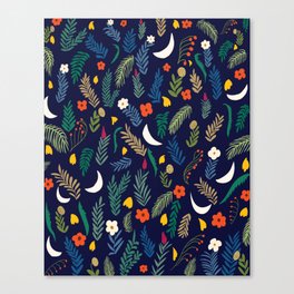 Moon Garden, Vintage Botanical Nature Plants, Bohemian Forest Jungle Pattern, Colorful Eclectic Tropical Canvas Print