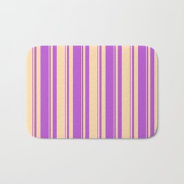 [ Thumbnail: Tan & Orchid Colored Stripes Pattern Bath Mat ]