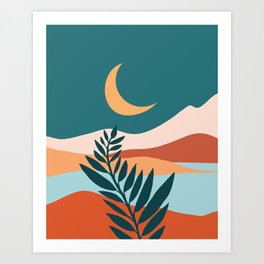 Moonlit Mediterranean Abstract Landscape Art Print