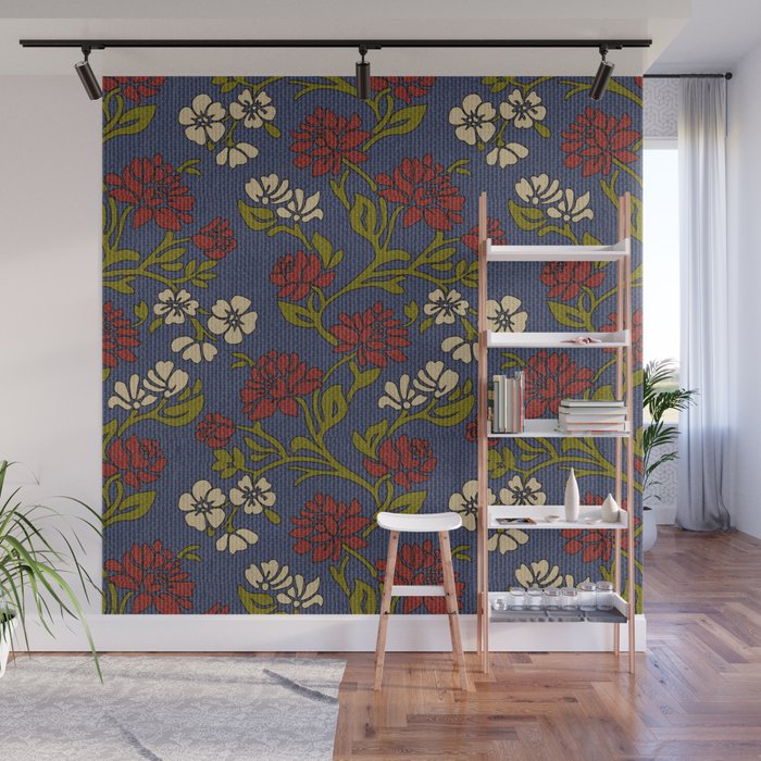 Vintage Style Victorian Floral Upholstery Fabric Wall Mural By