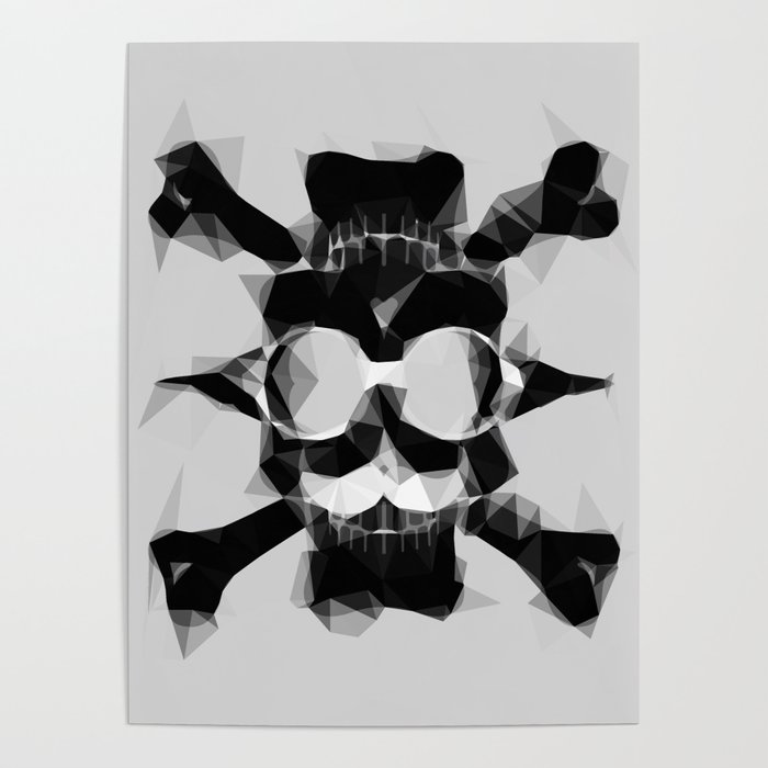 psychedelic skull art geometric triangle pattern abstract in black and white Poster