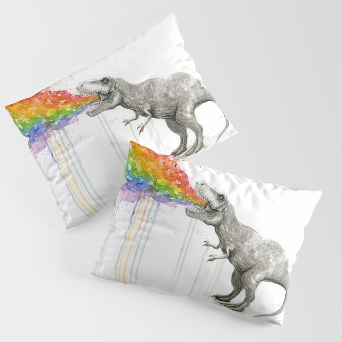 T-Rex Dinosaur Rainbow Puke Taste the Rainbow Watercolor Pillow Sham