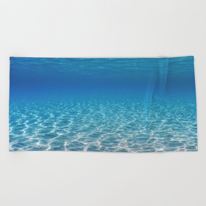 Underwater Blue Ocean, Sandy sea bottom Underwater background Beach Towel