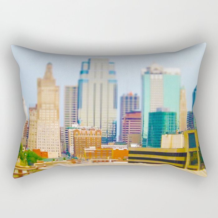 Downtown Kansas City Skyline Tilt Shift Photograph Rectangular Pillow