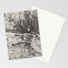 Hamburg, Germany City Map. Black and White Aesthetic Stationery Card