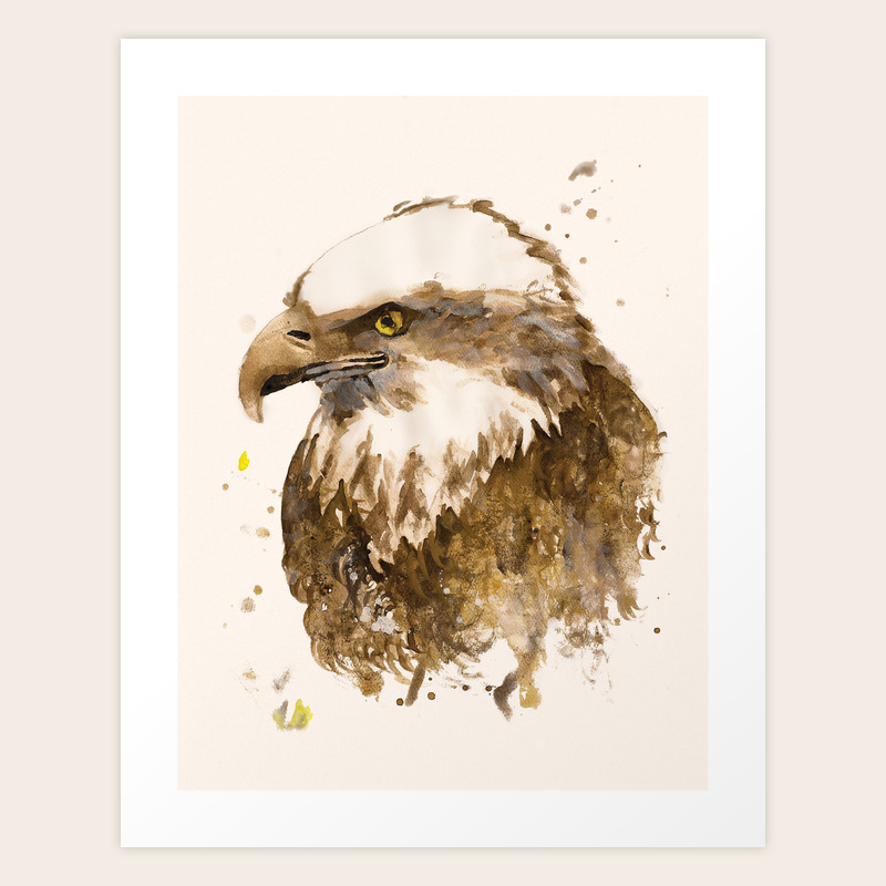 Respect Portrait Of A Bald Eagle Handmade Watercolor And Tea Stained Painting Art Print By Marieholdaway Society6