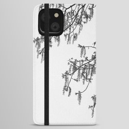 Black and white Wisteria tree | Flowers Vine Hanging of branches | Simple beautiful nature iPhone Wallet Case