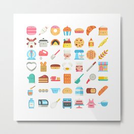 CUTE BAKERY PATTERN (CUTE CHEF BAKER) Metal Print | Graphicdesign, Knife, Spoon, Milk, Apron, Egg, Chocolate, Cake, Bread, Coffee 