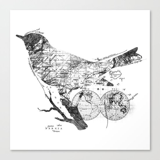 Bird Wanderlust Black and White Canvas Print