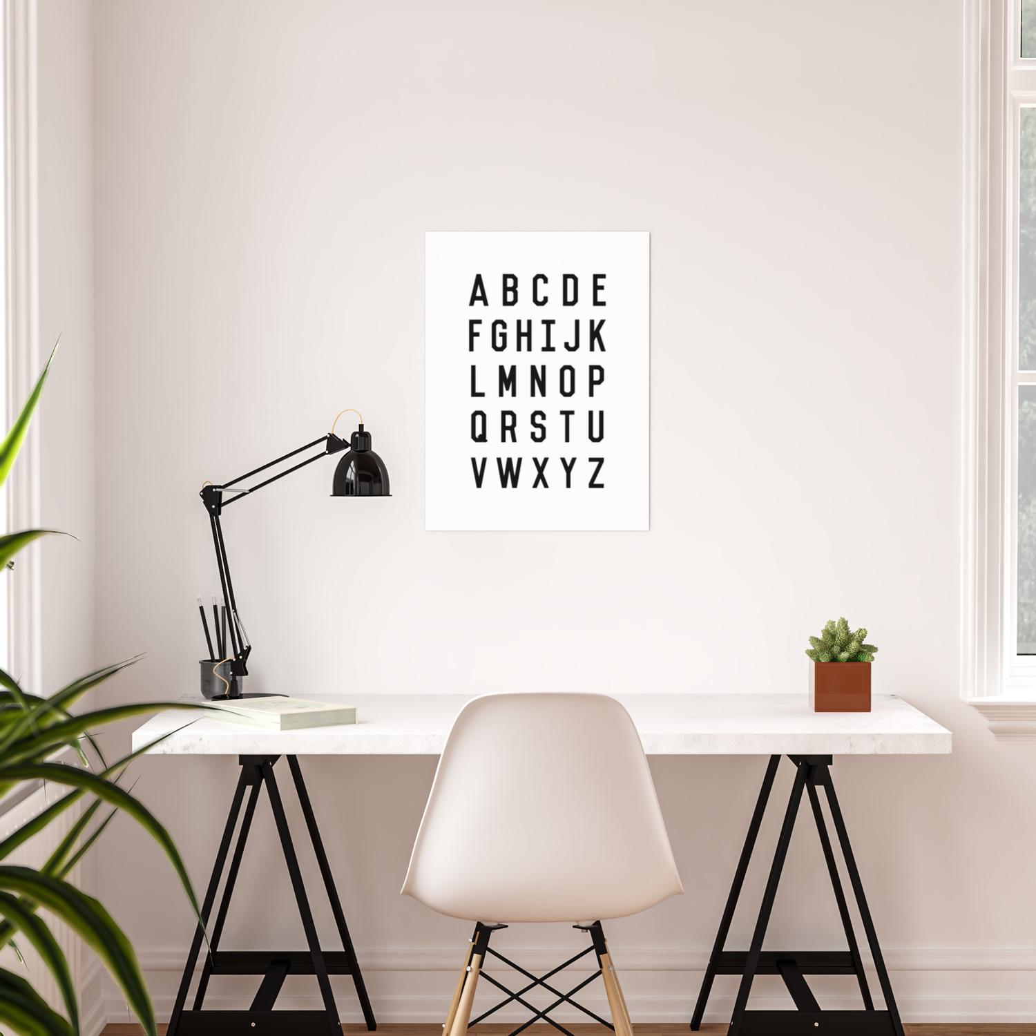 Black And White Typography Alphabet Design Poster With Monochrome