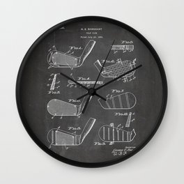 Golf Clubs Patent - Golfing Art - Black Chalkboard Wall Clock