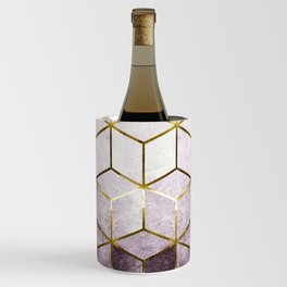 Elegant Geometric Purple Cubes with Gold Lining Wine Chiller