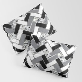Shuffled Marble Herringbone - Black White Gray Silver Pillow Sham