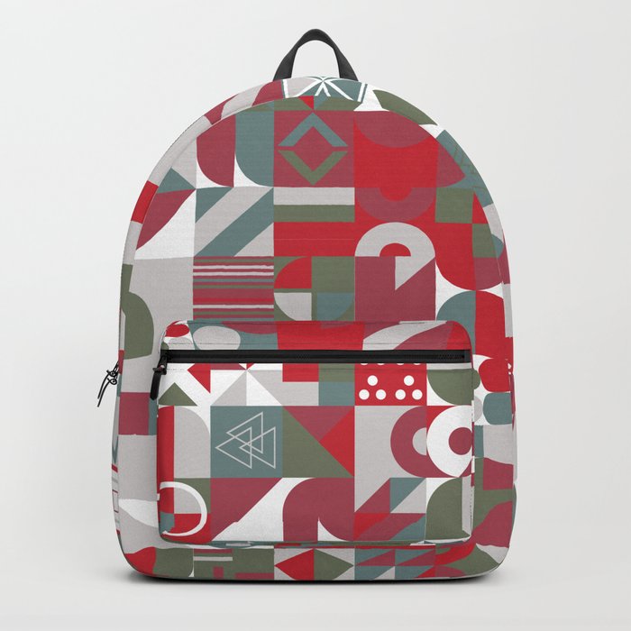 Grey, White, Red Colorful Minimalist Geometric Design Gift Pattern Art Print Backpack