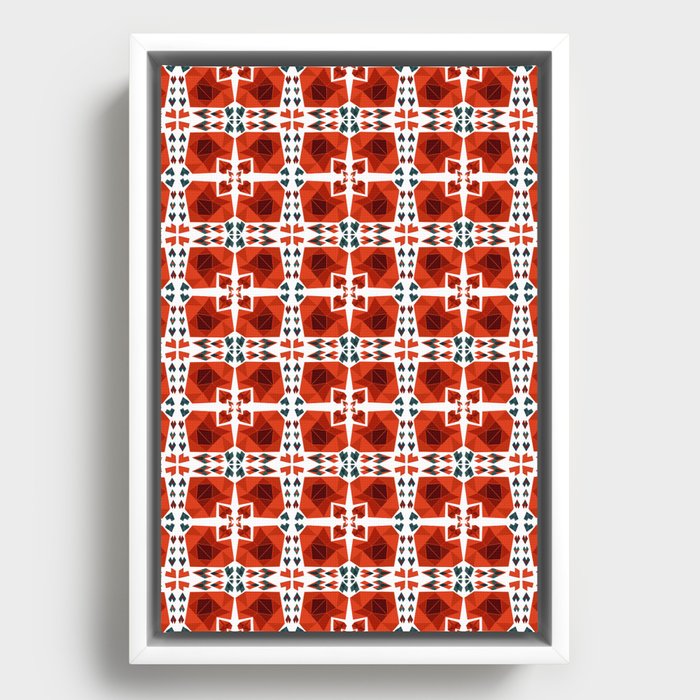 Red 3D retro heart pattern Framed Canvas