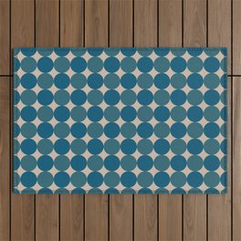 Retro Dots Geometric Pattern in Blue Shades Outdoor Rug