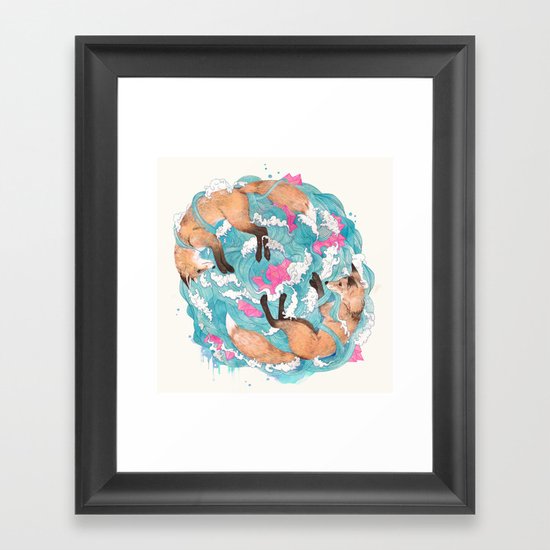 falling foxes Framed Art Print