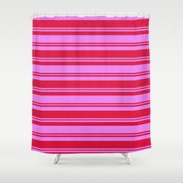 [ Thumbnail: Crimson and Violet Colored Stripes/Lines Pattern Shower Curtain ]