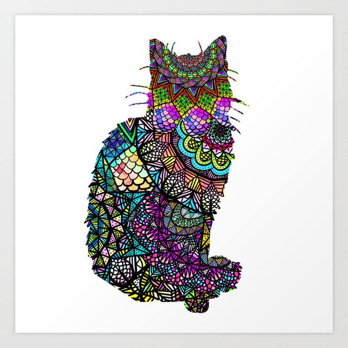 Abstract Pretty Kitty Cat Mandala Design Art Print By