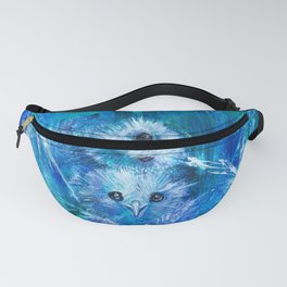 Blue abstract barn owl couple Fanny Pack