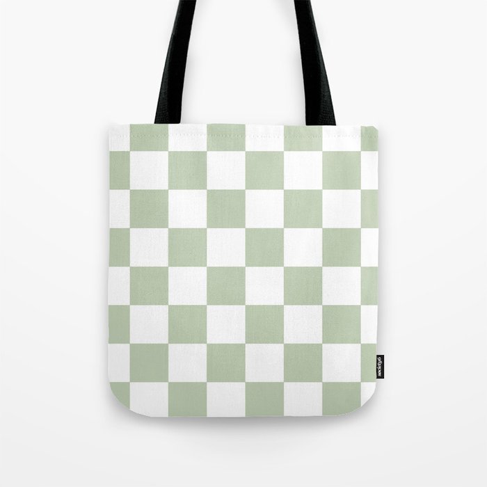 Green & White Checkered Pattern Tote Bag