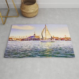Sailboat at Newport Beach Watercolor Rug