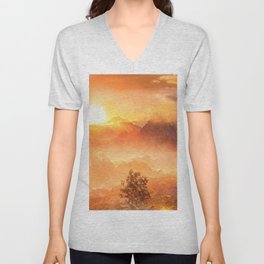Sunset Mountains V Neck T Shirt
