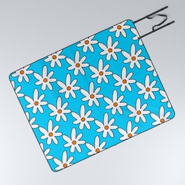 1970 flowers pattern. White daisies on a blue background. 1970 daisy. 1970 vibes Picnic Blanket