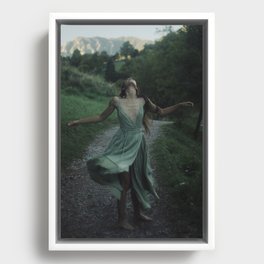 A hard rain is gonna fall; female in the wilderness looking skyward magical realism fantasy color photograph / photography Framed Canvas