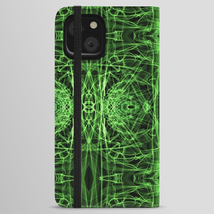 Liquid Light Series 46 ~ Green Abstract Fractal Pattern iPhone Wallet Case