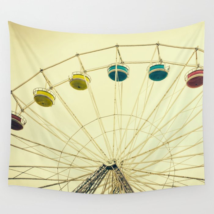 Retro Ferris Wheel Photography - Olive Green - Fair Ride Wall Tapestry