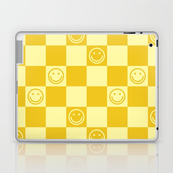 Cute Smiley Faces on Checkerboard \\ Sunshine Color Palette Laptop & iPad Skin