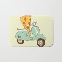 pizza delivery Bath Mat | Digital, Comic, Pizza, Vespa, Graphicdesign, Scooter, Food, Children, Funny, Illustration 
