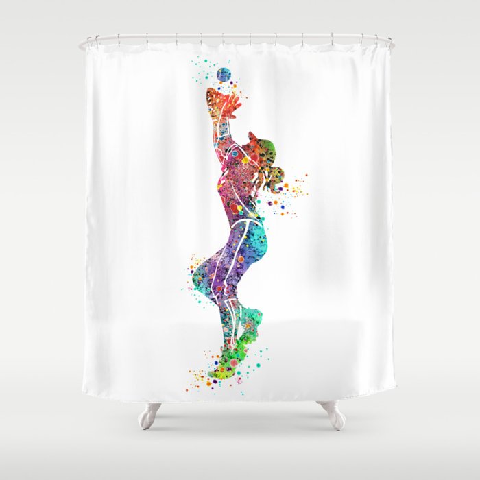 Girl Baseball Fielder Colorful Watercolor Shower Curtain By Lotusart Society6