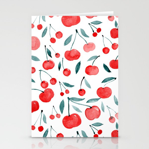 Watercolor cherries - red and teal Stationery Cards