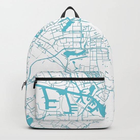 Amsterdam White on Turquoise Street Map Backpack