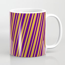 [ Thumbnail: Goldenrod & Indigo Colored Stripes/Lines Pattern Coffee Mug ]