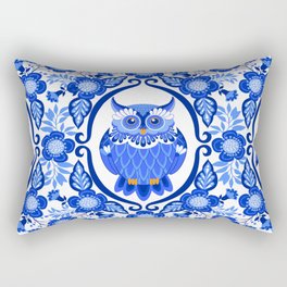 Delft Blue and White Owls and Flowers Rectangular Pillow