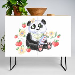 Baby Panda with strawberryes, Girl Baby shower  Credenza