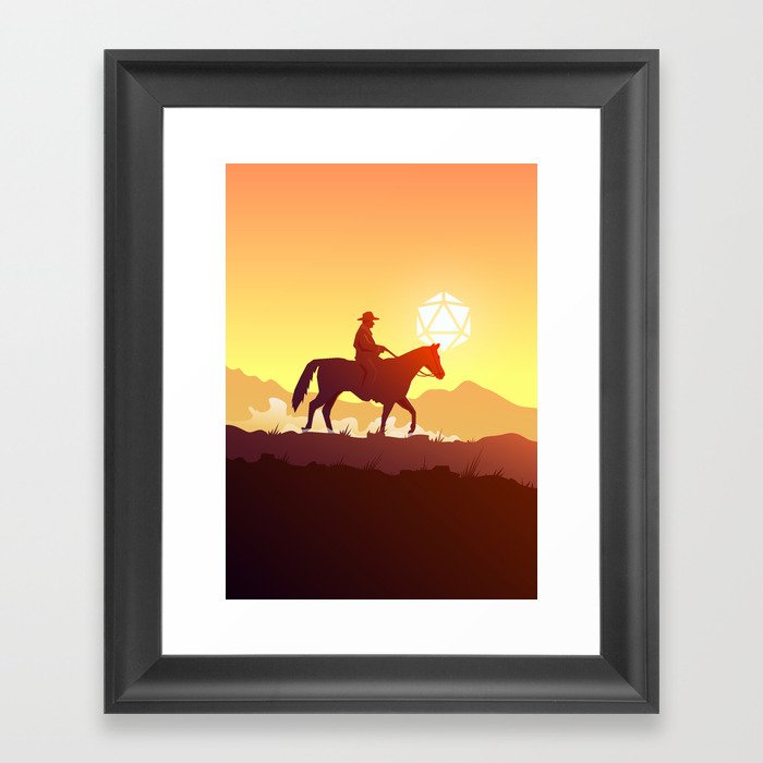 Cowboy Sunset by the Mountains D20 Dice Sun Framed Art Print