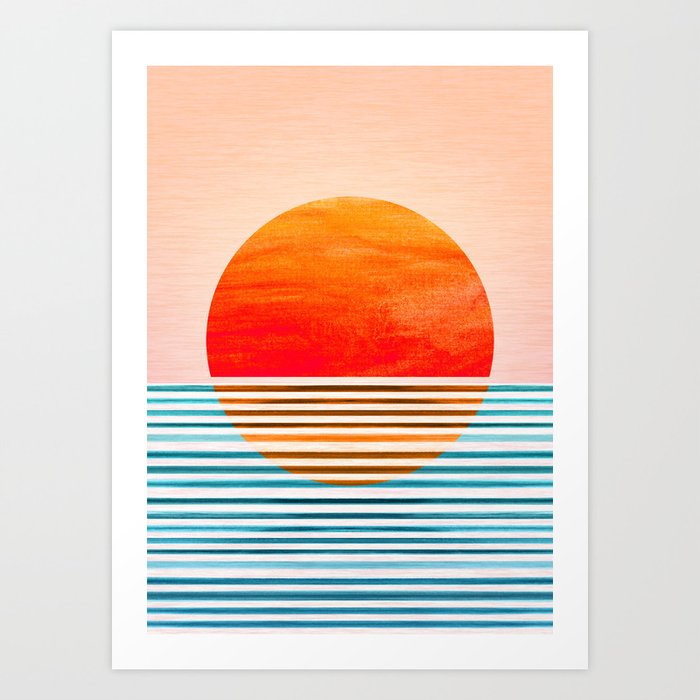 Minimalist Sunset 2 in Orange and Blue Art Print